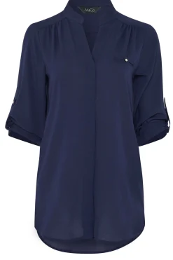 M&Co Womens Navy Blue Tab Sleeve Blouse><noscript><img width=