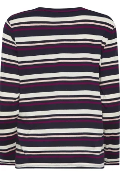 M&Co Womens Navy Blue Stripe Long Sleeve Cotton T-Shirt><noscript><img width=