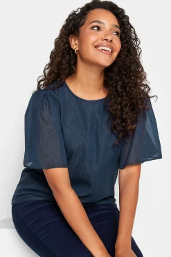 M&Co Womens Navy Blue Glitter Blouse>Women Blouses