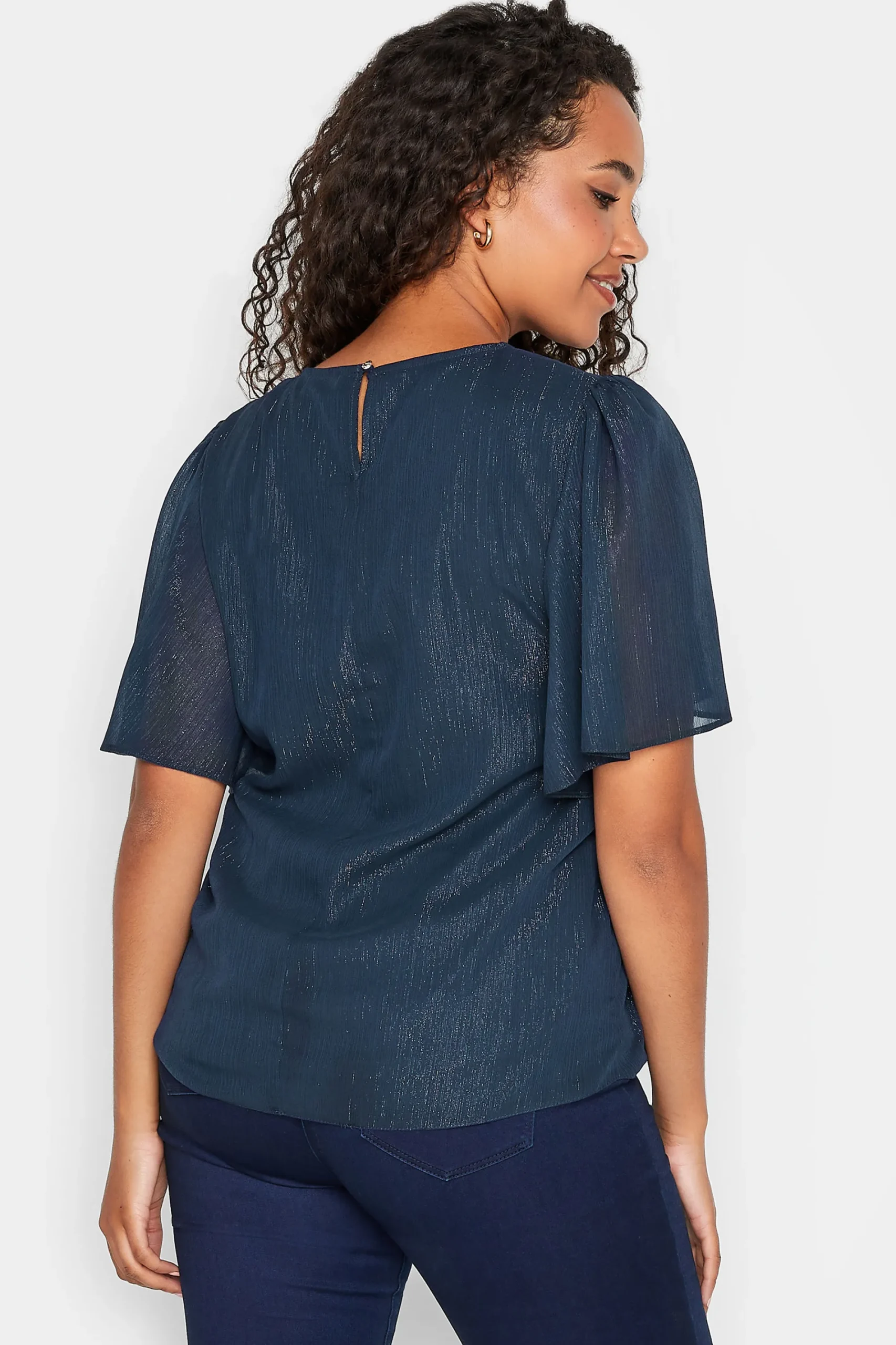 M&Co Womens Navy Blue Glitter Blouse>Women Blouses