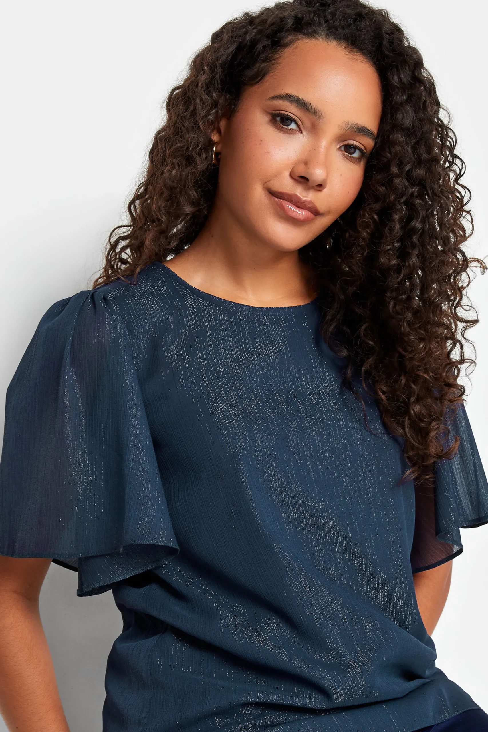 M&Co Womens Navy Blue Glitter Blouse>Women Blouses