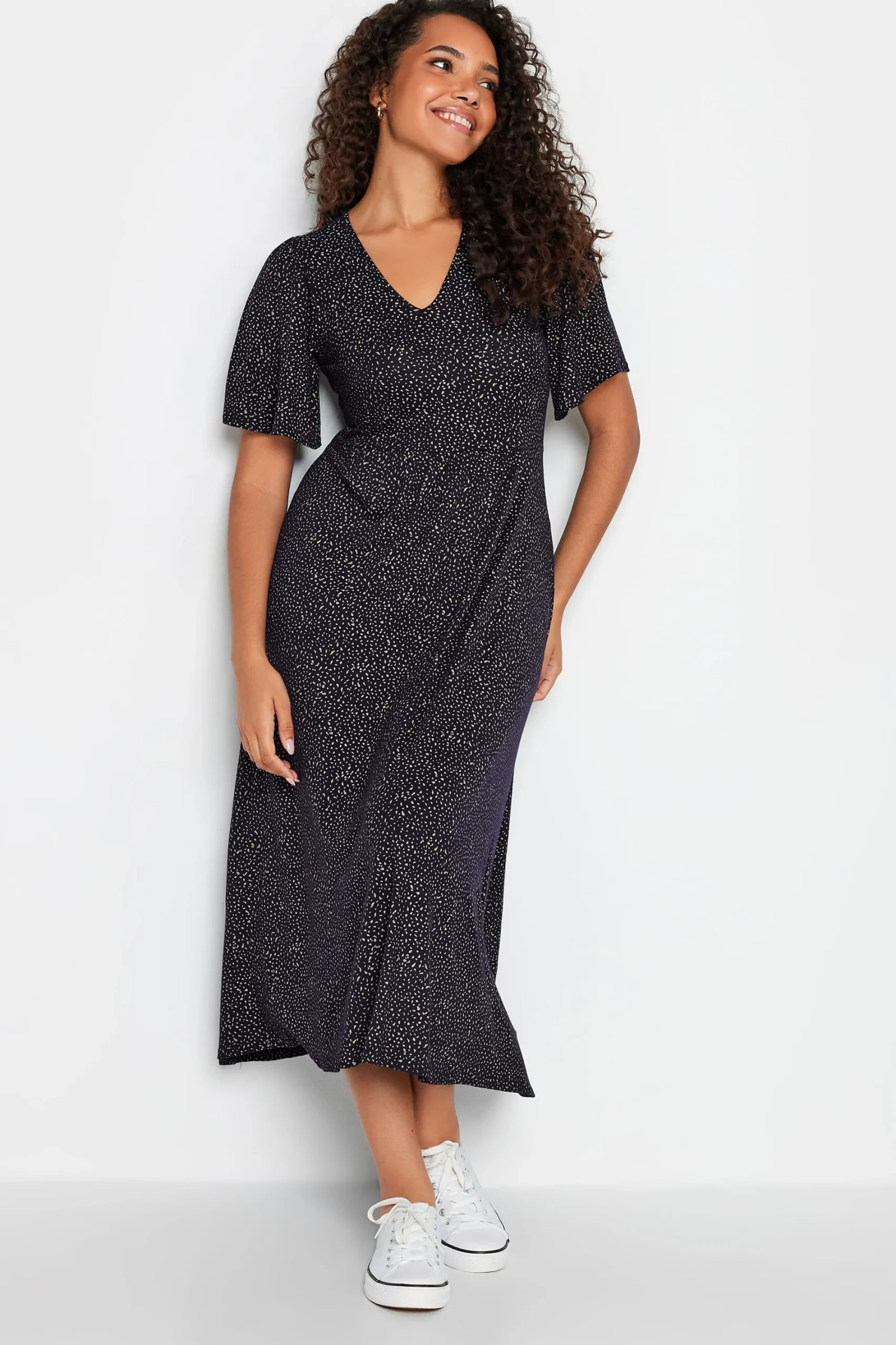 M&Co Womens Navy Blue Polka Dot Maxi Dress>Women Maxi Dresses