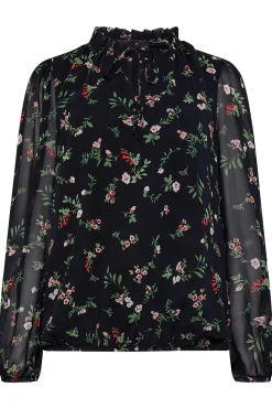 M&Co Womens Navy Blue Floral Print Tie Neck Blouse><noscript><img width=