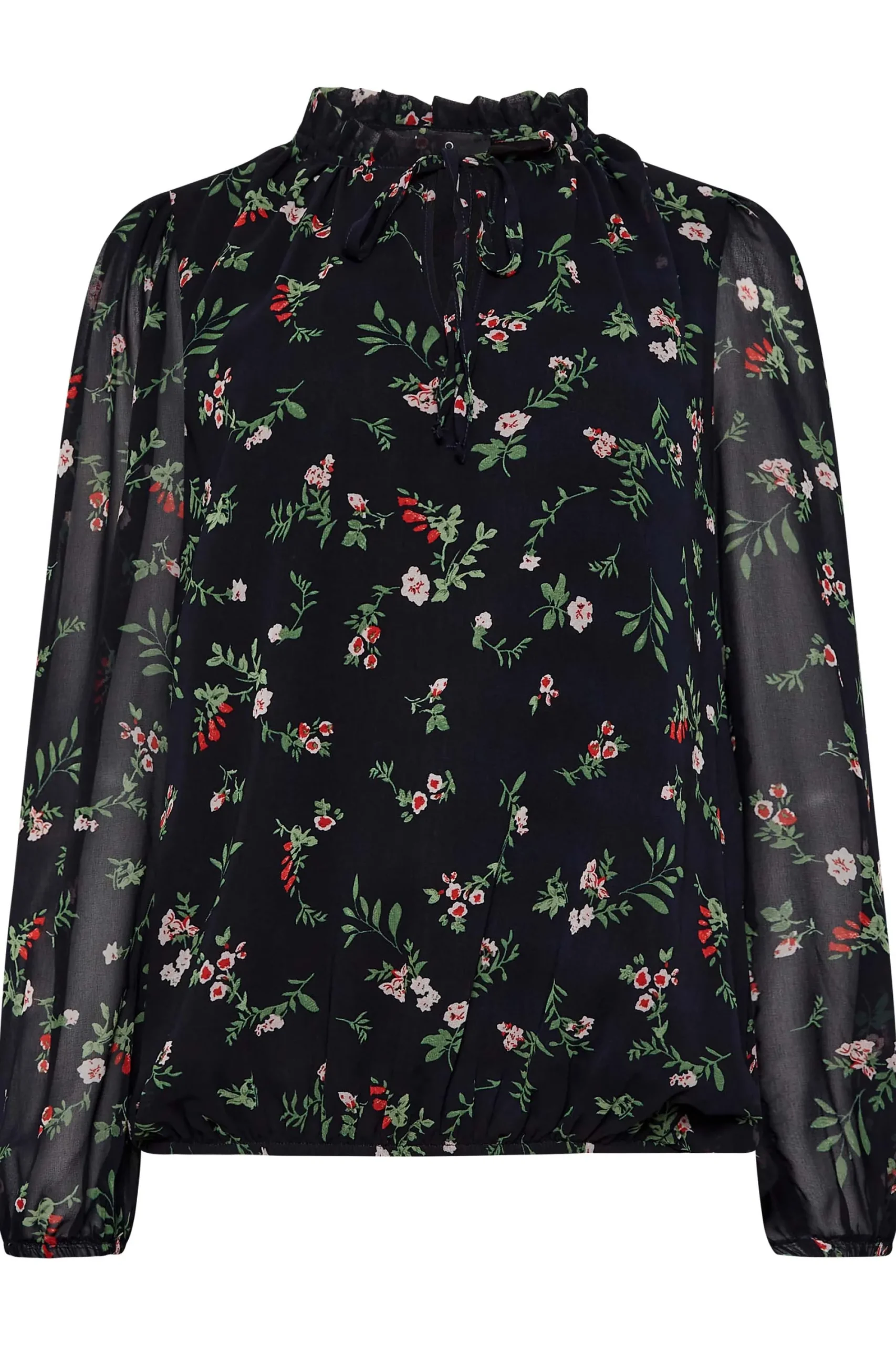 M&Co Womens Navy Blue Floral Print Tie Neck Blouse>Women Long Sleeve Tops