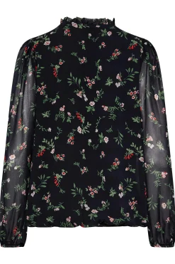 M&Co Womens Navy Blue Floral Print Tie Neck Blouse><noscript><img width=