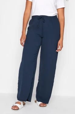 M&Co Womens Navy Blue Crepe Wide Leg Trousers>Women Wide Leg Trousers