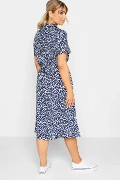 M&Co Womens Navy Blue Ditsy Print Button Through Midi Dress><noscript><img width=