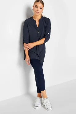 M&Co Womens Navy Blue Long Sleeve Button Blouse>Women Shirts