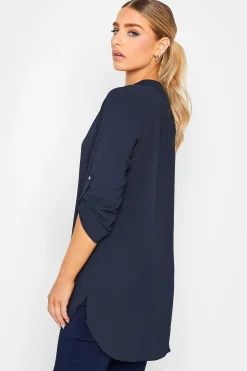 M&Co Womens Navy Blue Long Sleeve Button Blouse><noscript><img width=