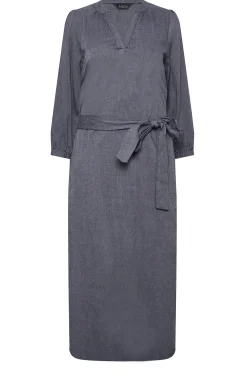 M&Co Womens Navy Blue Tie Waist Midi Tunic Dress><noscript><img width=