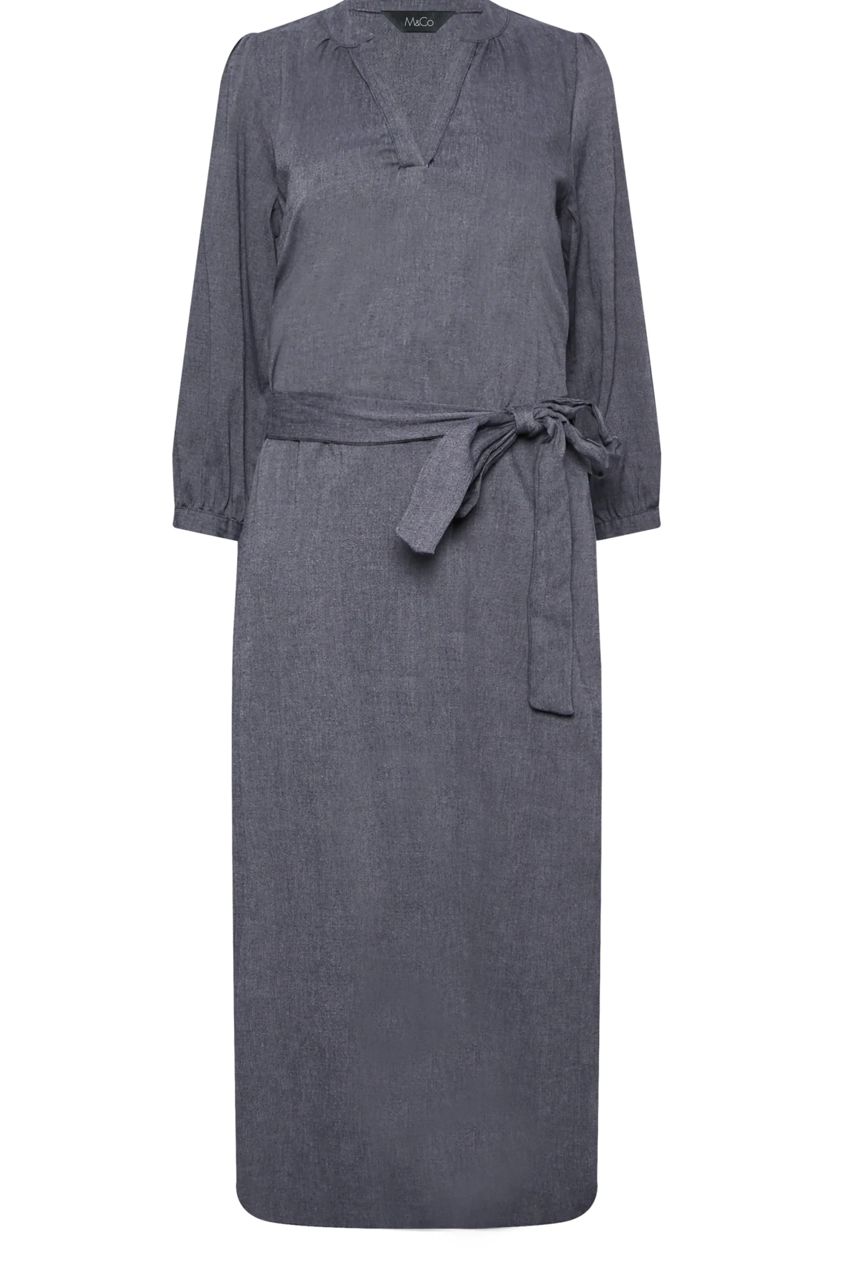 M&Co Womens Navy Blue Tie Waist Midi Tunic Dress>Women Shirt Dresses