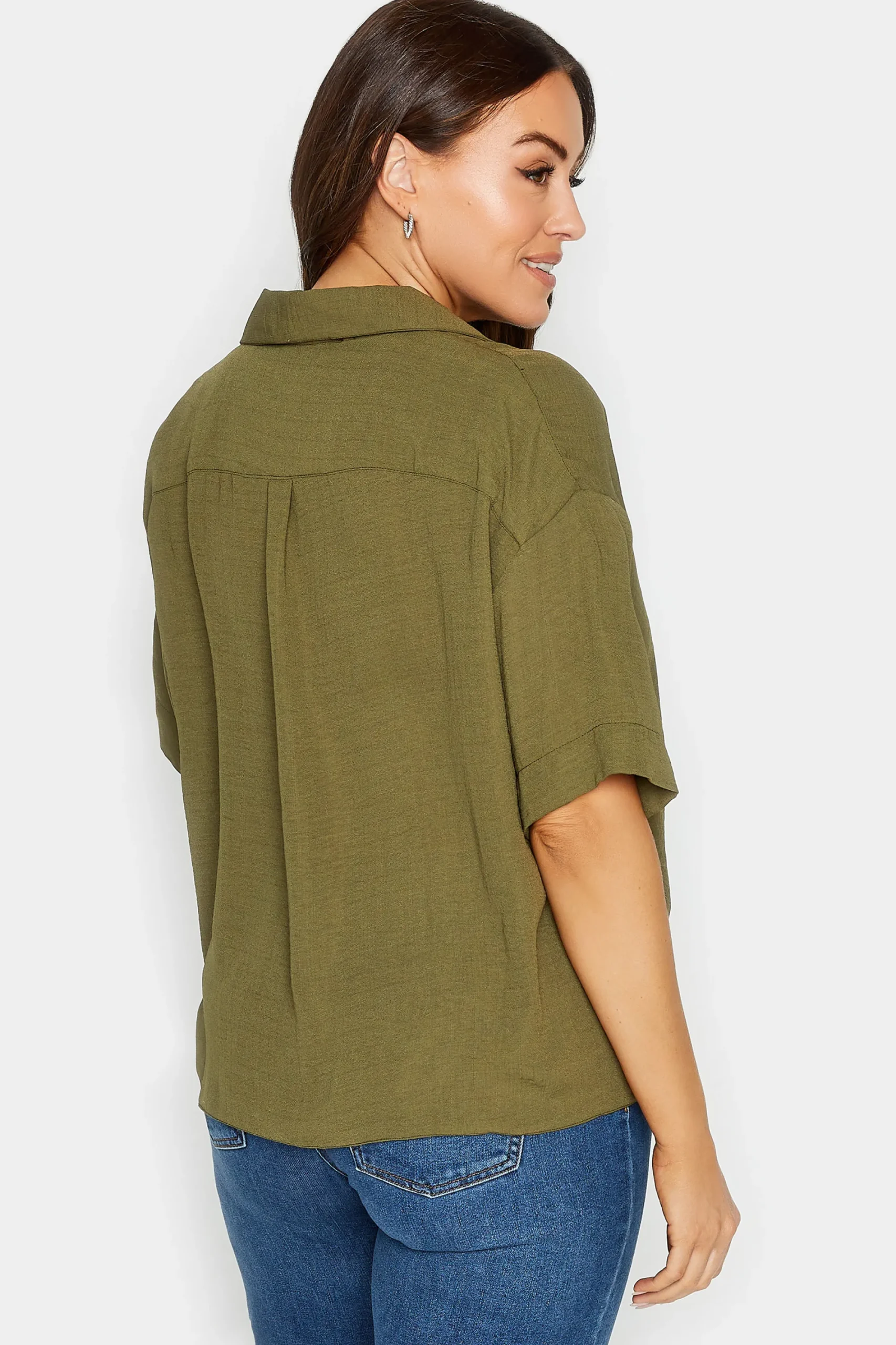 M&Co Womens Olive Green V-Neck Wrap Blouse>Women Short Sleeve Tops