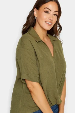M&Co Womens Olive Green V-Neck Wrap Blouse><noscript><img width=