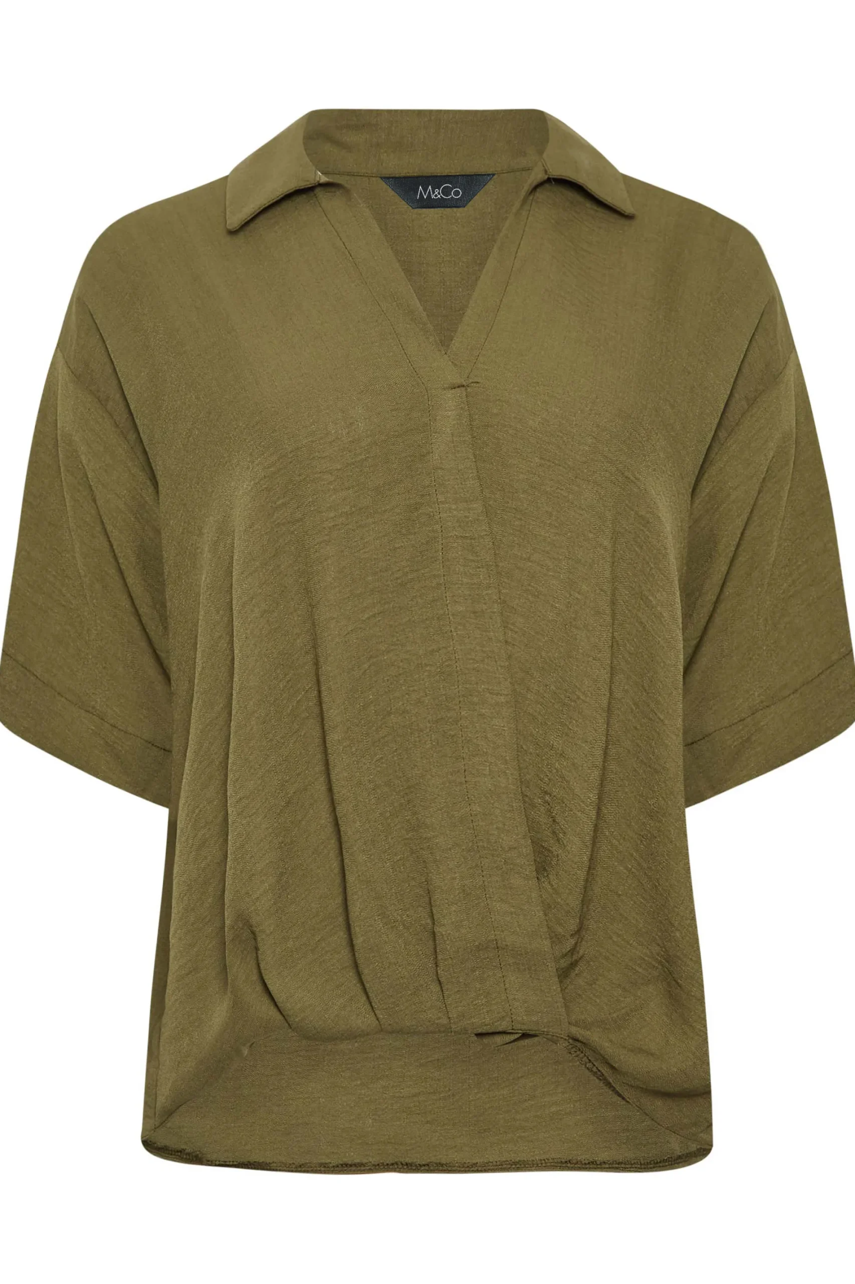 M&Co Womens Olive Green V-Neck Wrap Blouse>Women Short Sleeve Tops