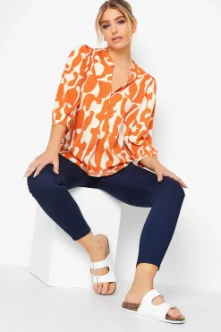 M&Co Womens Orange Abstract Print 3/4 Sleeve Blouse>Women Blouses