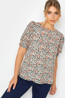 M&Co Womens Orange Daisy Print Blouse>Women Short Sleeve Tops