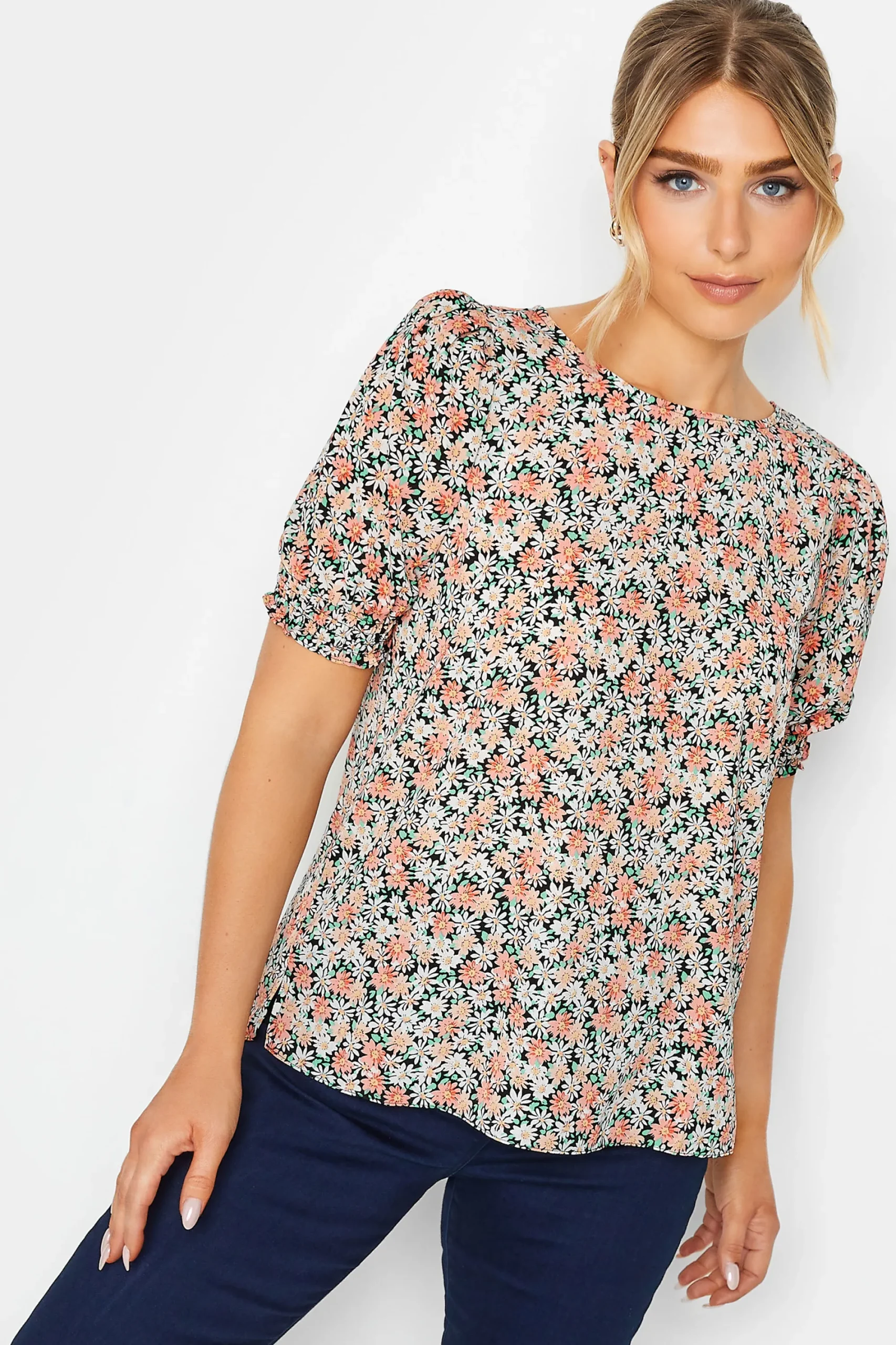 M&Co Womens Orange Daisy Print Blouse>Women Short Sleeve Tops