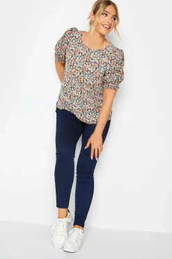 M&Co Womens Orange Daisy Print Blouse>Women Short Sleeve Tops