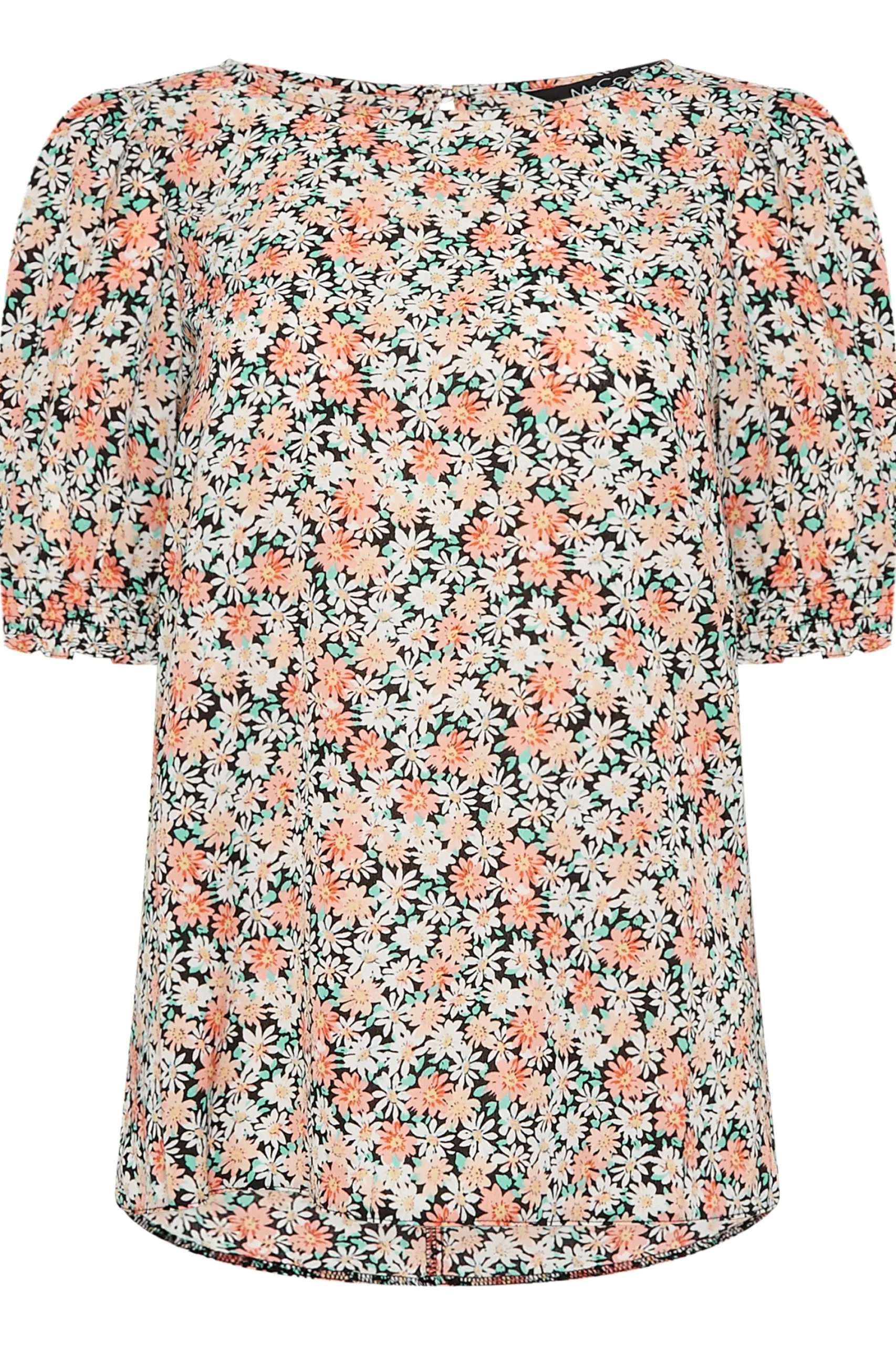 M&Co Womens Orange Daisy Print Blouse>Women Short Sleeve Tops