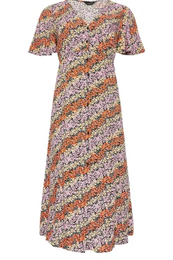 M&Co Womens Orange Ditsy Floral Print Midi Button Through Tea Dress><noscript><img width=