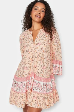 M&Co Womens Orange Floral Print Tiered Swing Dress>Women Shirt Dresses