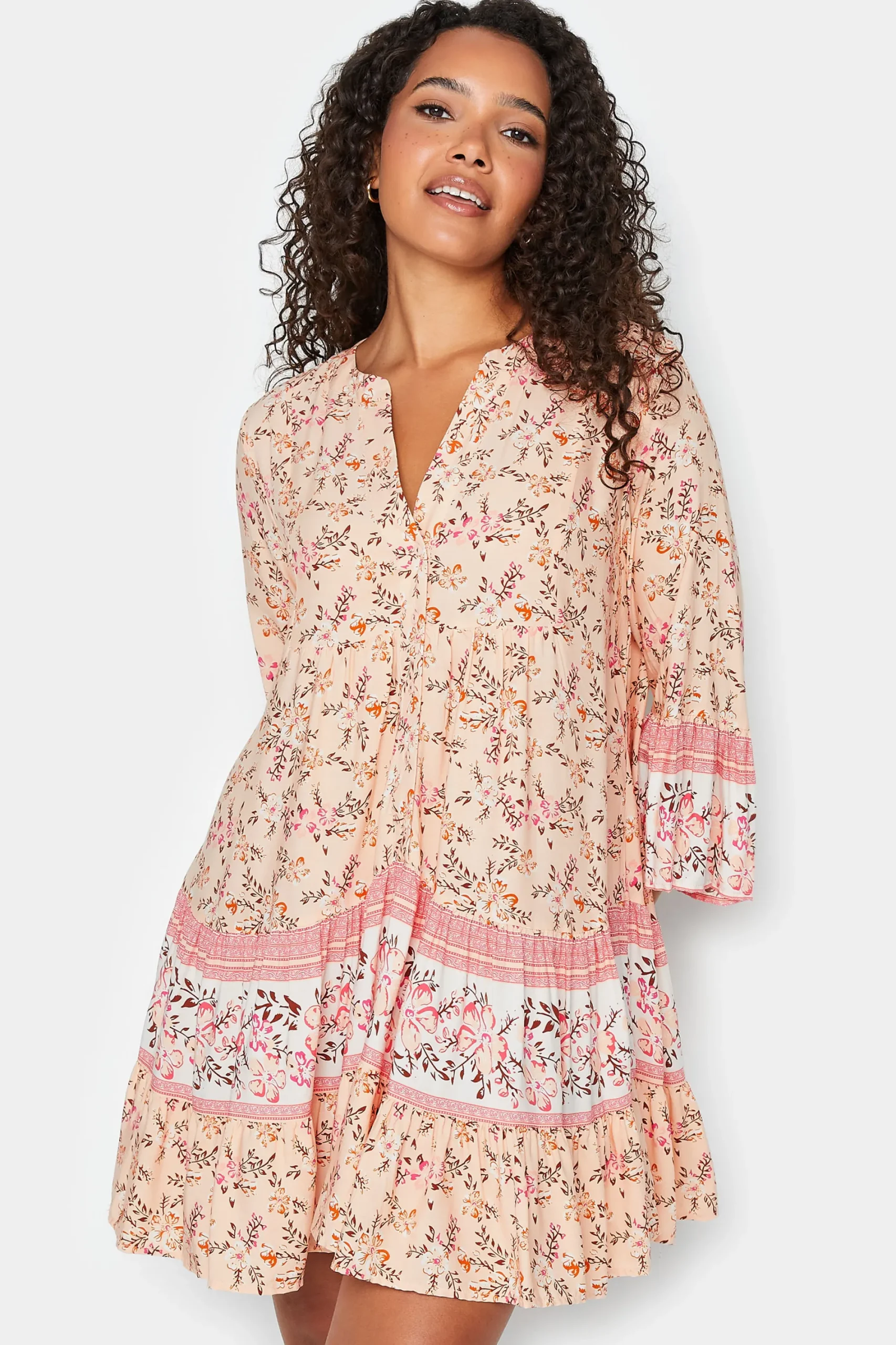 M&Co Womens Orange Floral Print Tiered Swing Dress>Women Shirt Dresses