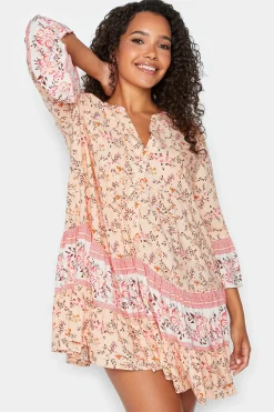M&Co Womens Orange Floral Print Tiered Swing Dress>Women Shirt Dresses