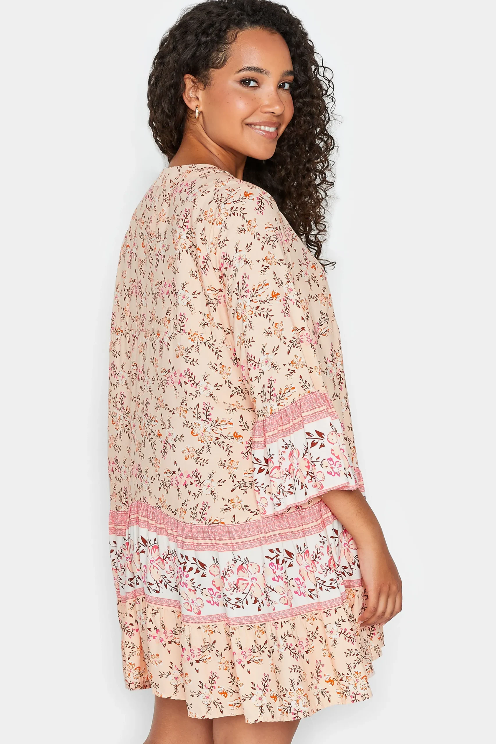 M&Co Womens Orange Floral Print Tiered Swing Dress>Women Shirt Dresses