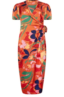 M&Co Womens Orange Floral Print Wrap Dress><noscript><img width=