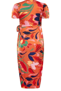 M&Co Womens Orange Floral Print Wrap Dress><noscript><img width=