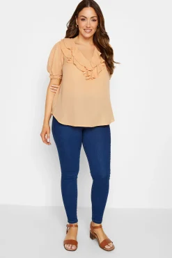 M&Co Womens Orange Frill Front Blouse>Women Short Sleeve Tops