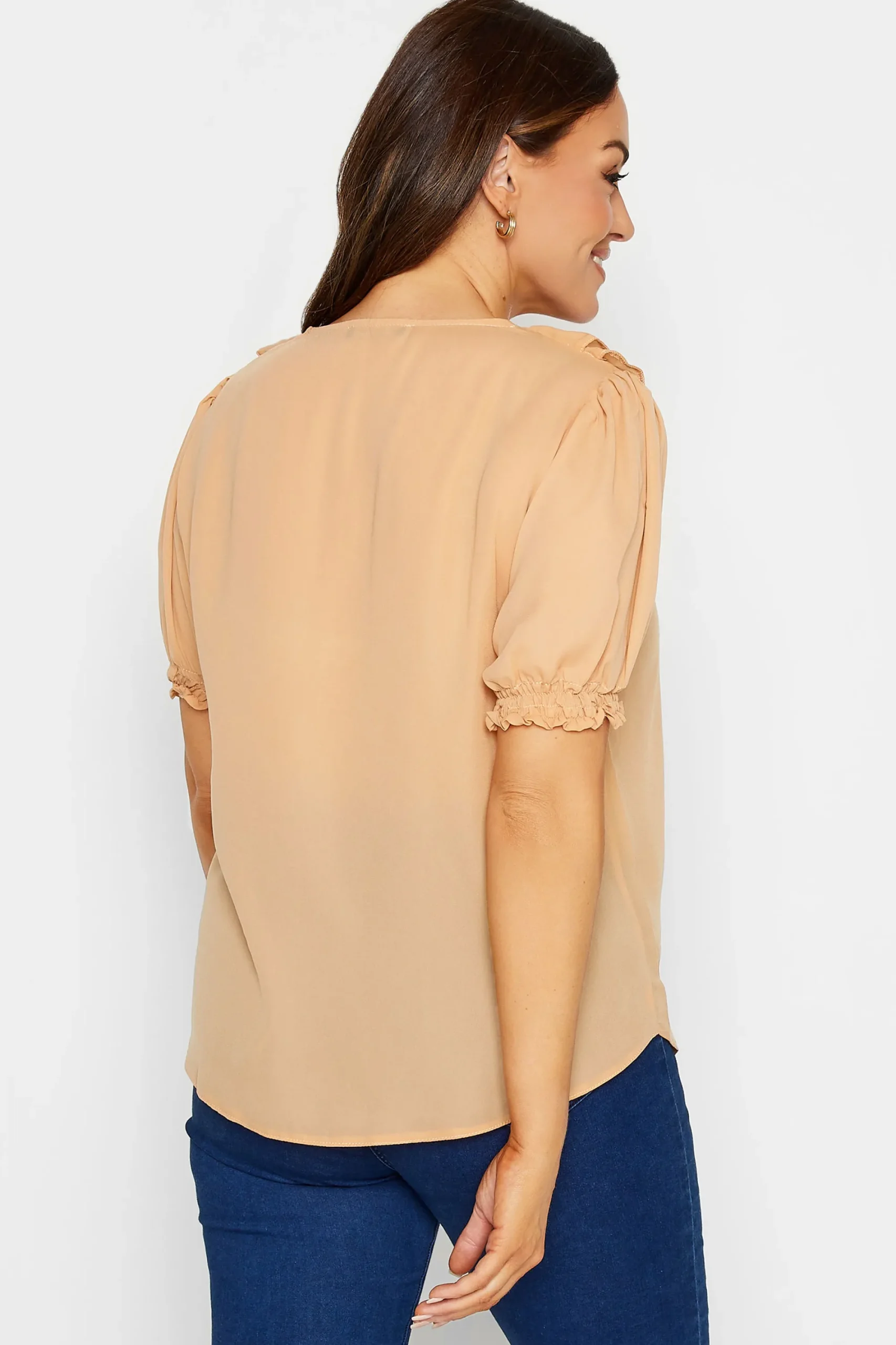 M&Co Womens Orange Frill Front Blouse>Women Short Sleeve Tops
