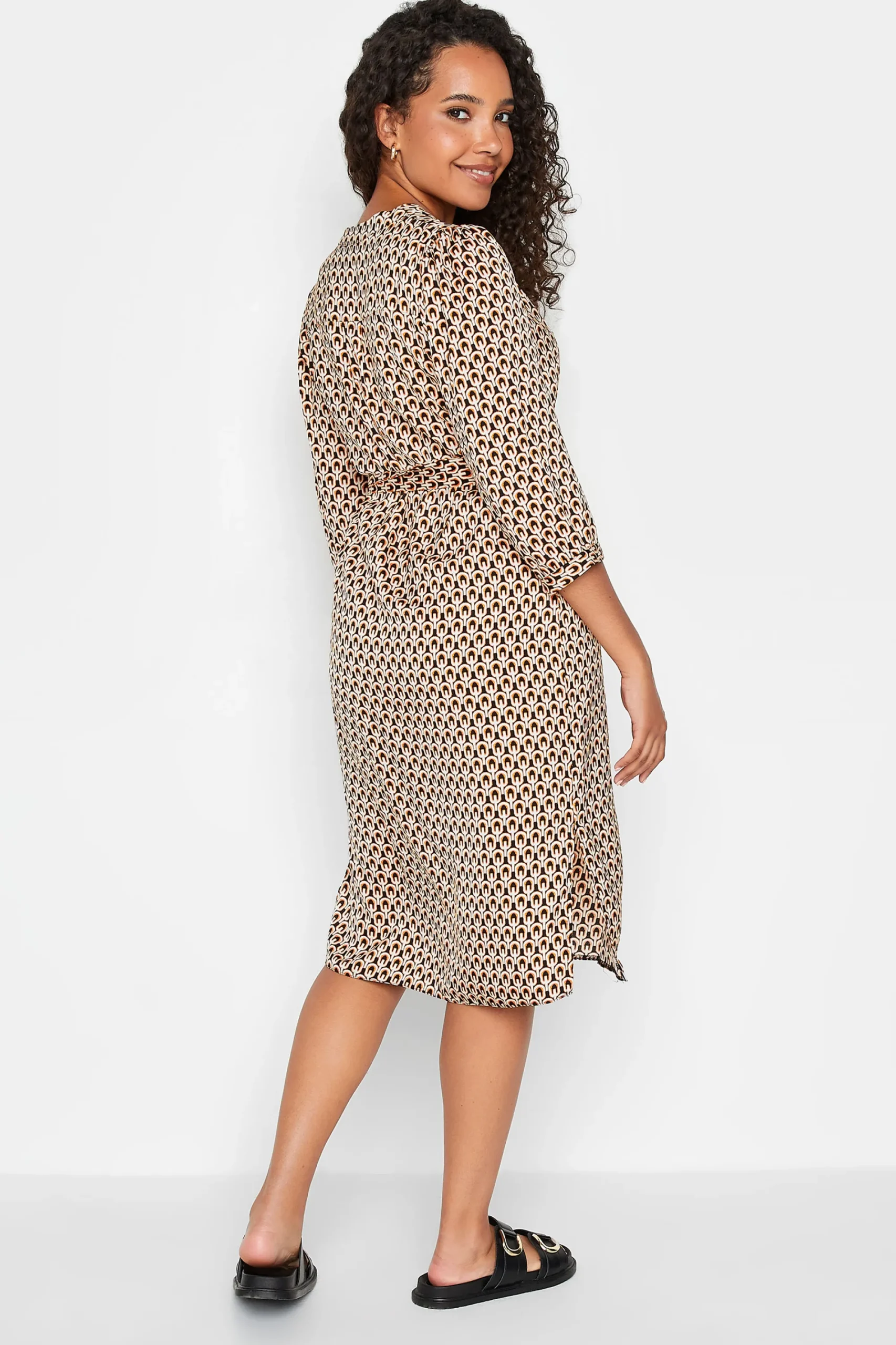 M&Co Womens Orange Geometric Print Tunic Dress>Women Shirt Dresses