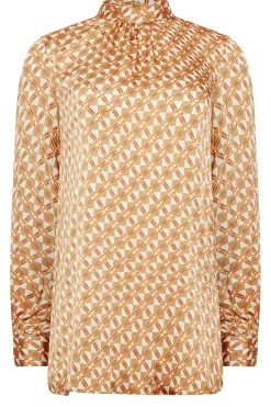 M&Co Womens Orange Geometric Print High Neck Satin Blouse><noscript><img width=