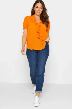 M&Co Womens Orange Gingham Frill Front Blouse><noscript><img width=