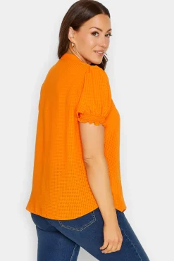 M&Co Womens Orange Gingham Frill Front Blouse><noscript><img width=