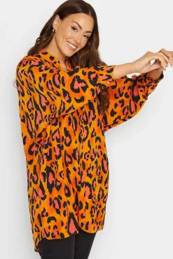 M&Co Womens Orange Leopard Print Blouse>Women Shirts