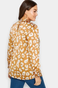 M&Co Womens Orange Leopard Print High Neck Satin Blouse><noscript><img width=