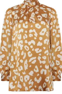 M&Co Womens Orange Leopard Print High Neck Satin Blouse><noscript><img width=