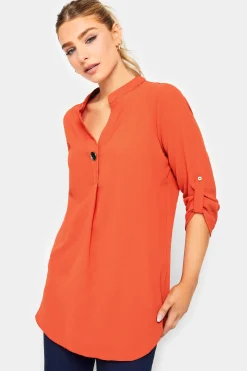 M&Co Womens Orange Long Sleeve Button Blouse>Women Shirts