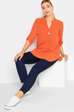 M&Co Womens Orange Long Sleeve Button Blouse>Women Shirts