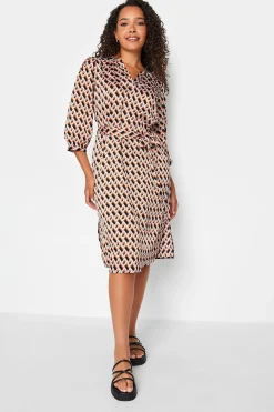 M&Co Womens Orange Satin Geometric Print Tunic Dress>Women Shirt Dresses