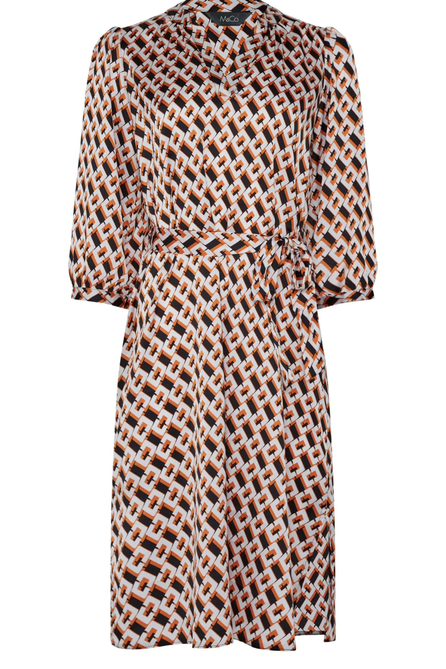 M&Co Womens Orange Satin Geometric Print Tunic Dress>Women Shirt Dresses