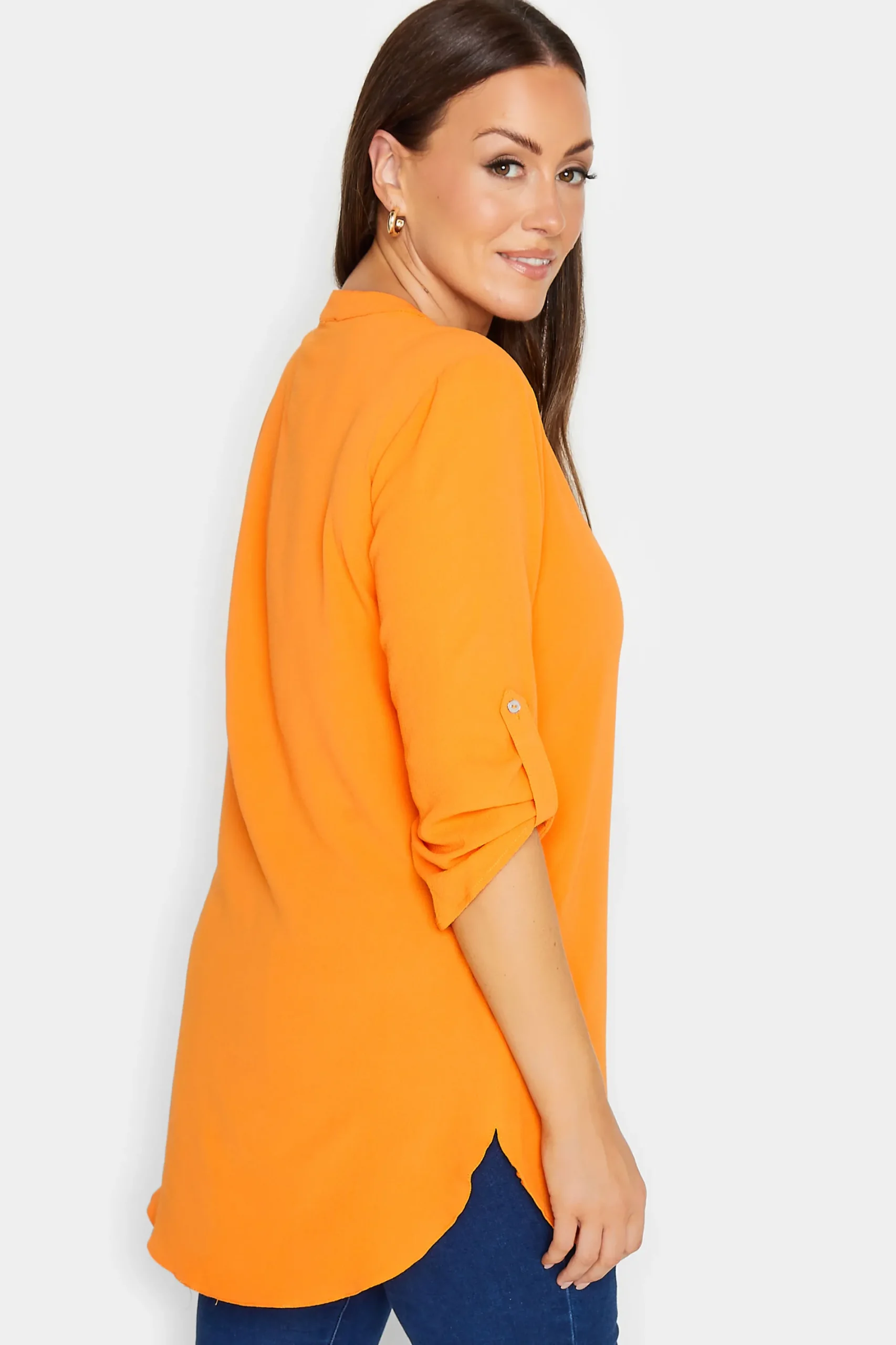 M&Co Womens Orange Statement Button Tab Sleeve Shirt>Women Shirts