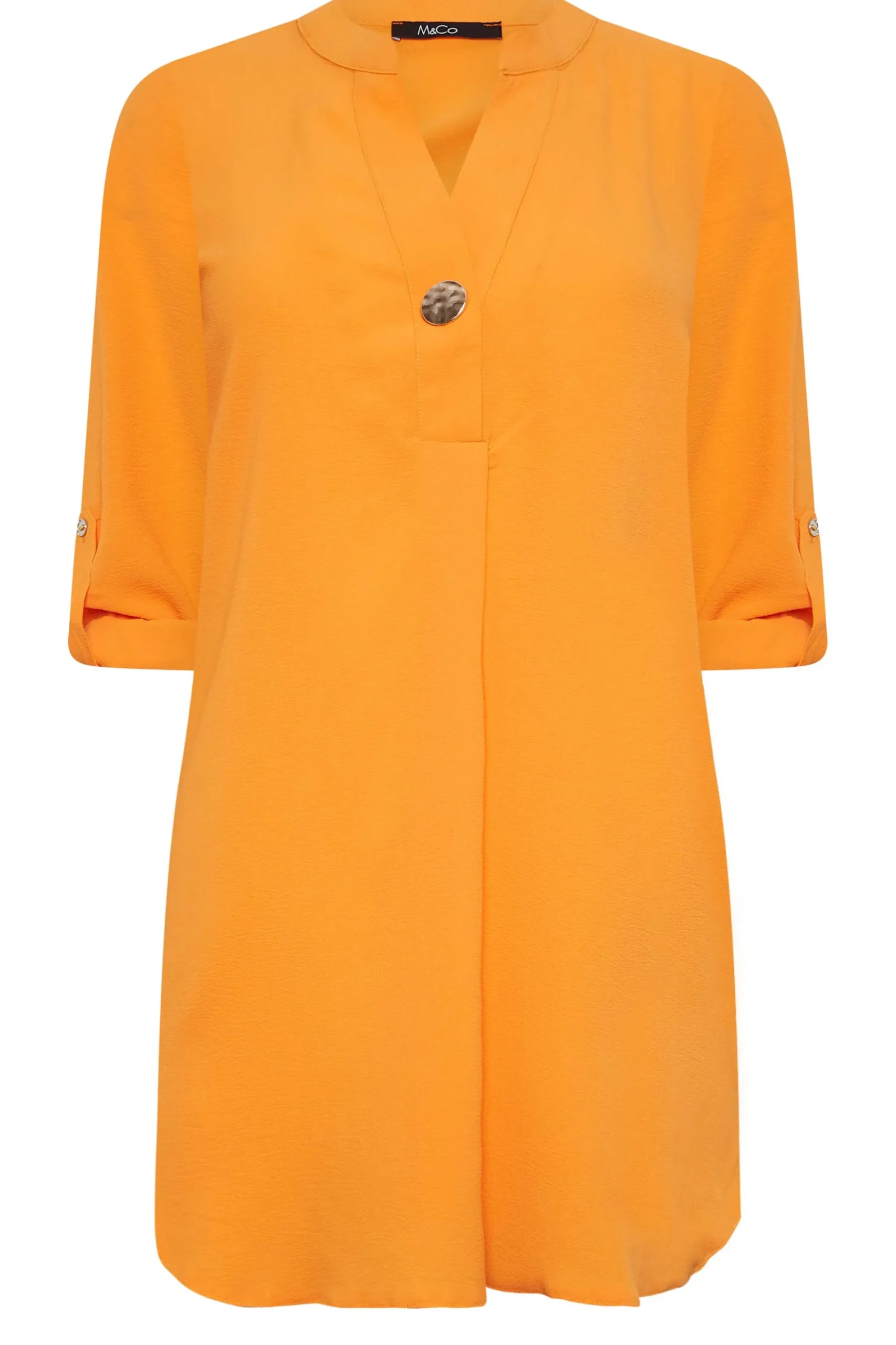 M&Co Womens Orange Statement Button Tab Sleeve Shirt>Women Shirts