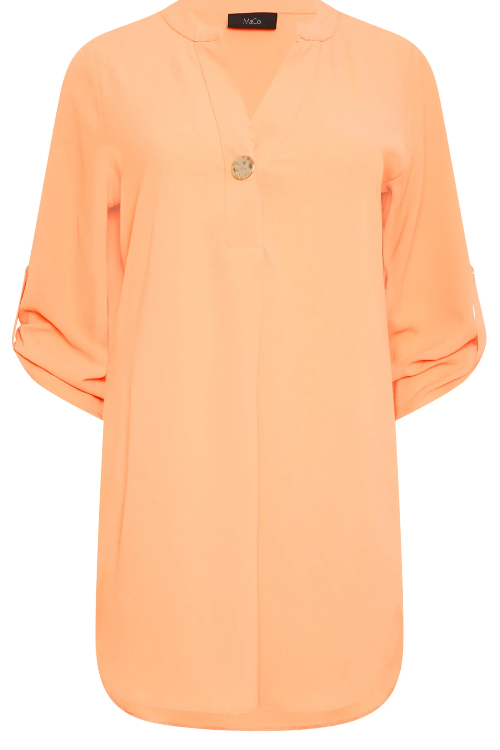 M&Co Womens Orange Statement Button Tab Sleeve Shirt>Women Shirts