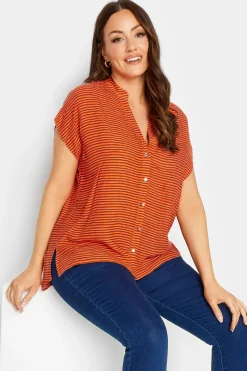 M&Co Womens Orange Stripe Grown On Sleeve Top>Women Short Sleeve Tops