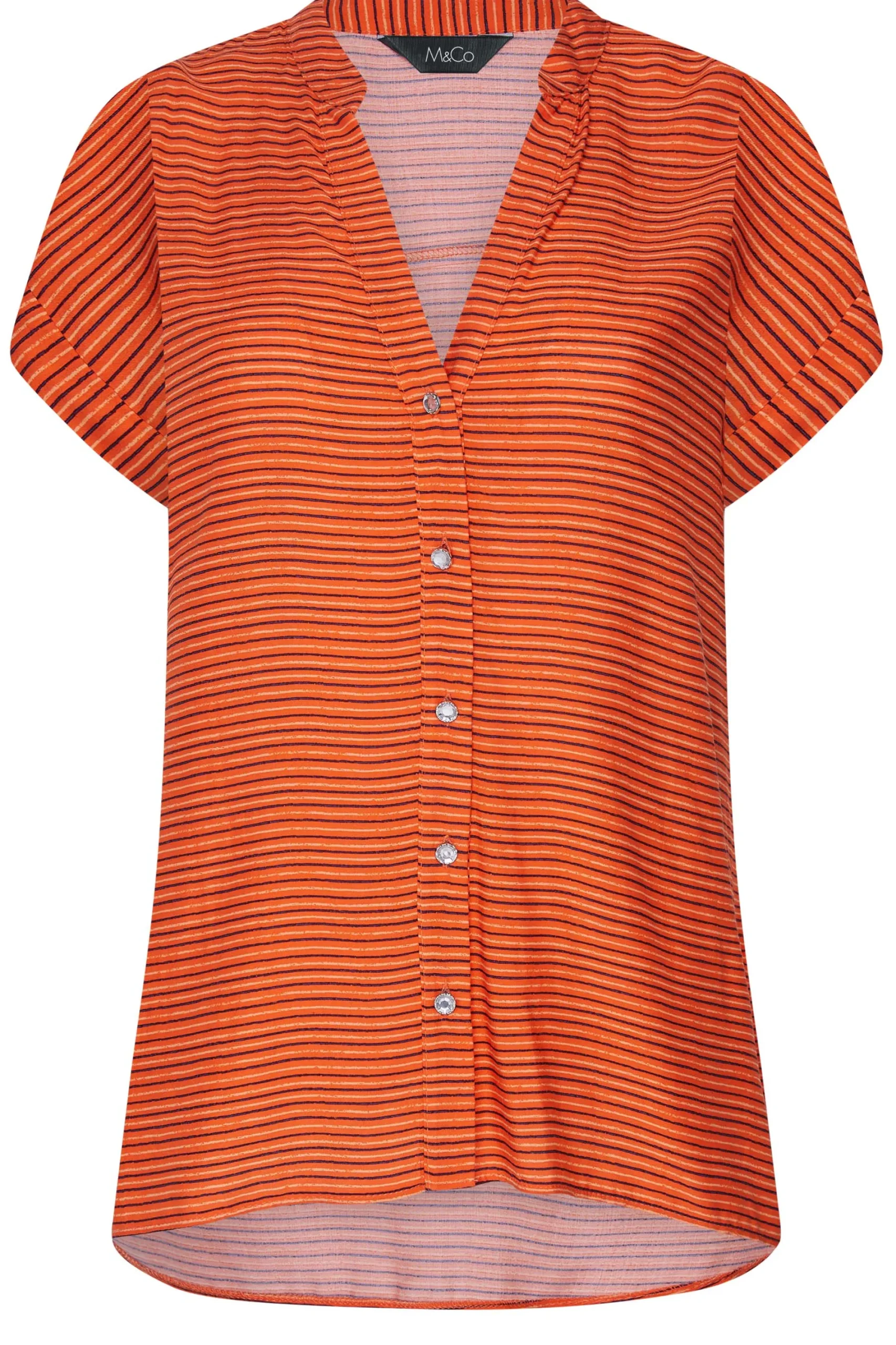 M&Co Womens Orange Stripe Grown On Sleeve Top>Women Short Sleeve Tops