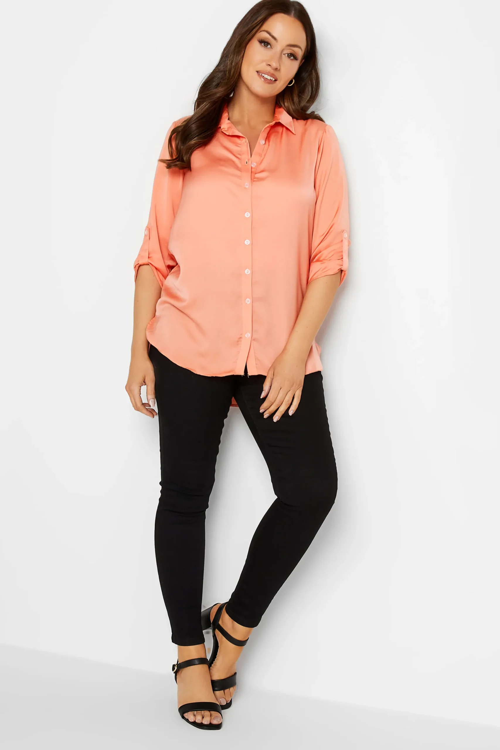 M&Co Womens Orange Tab Sleeve Shirt>Women Shirts