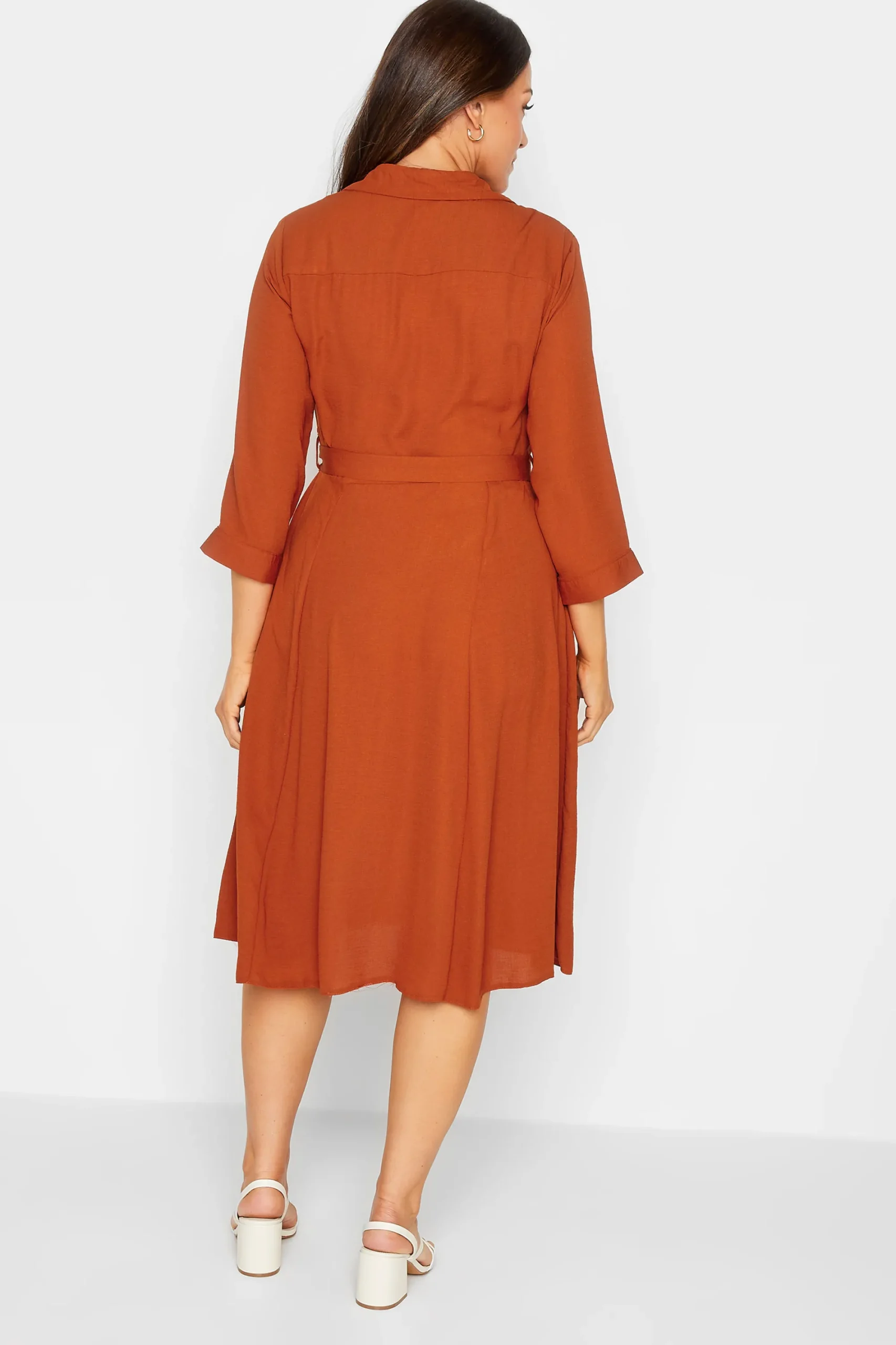 M&Co Womens Orange Tie Waist Button Through Shirt Dress>Women Wedding Guest Dresses
